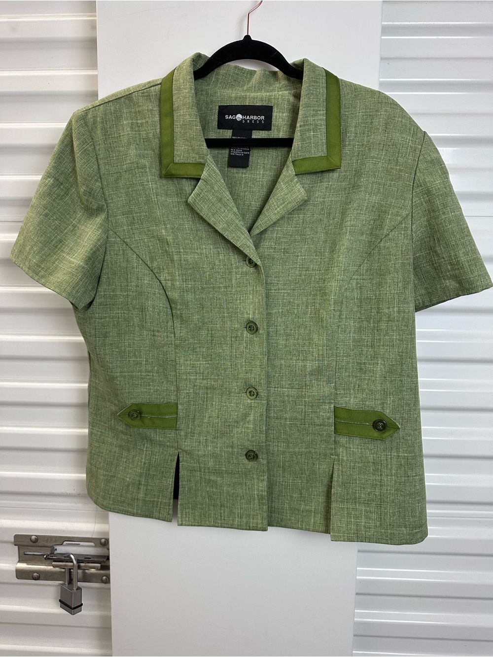 Sag Harbor Short Sleeve Tailored Jacket in Sage Green with Olive Trim